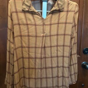 Bobeau Tan Plaid Pullover Shirt Size Large sku#96